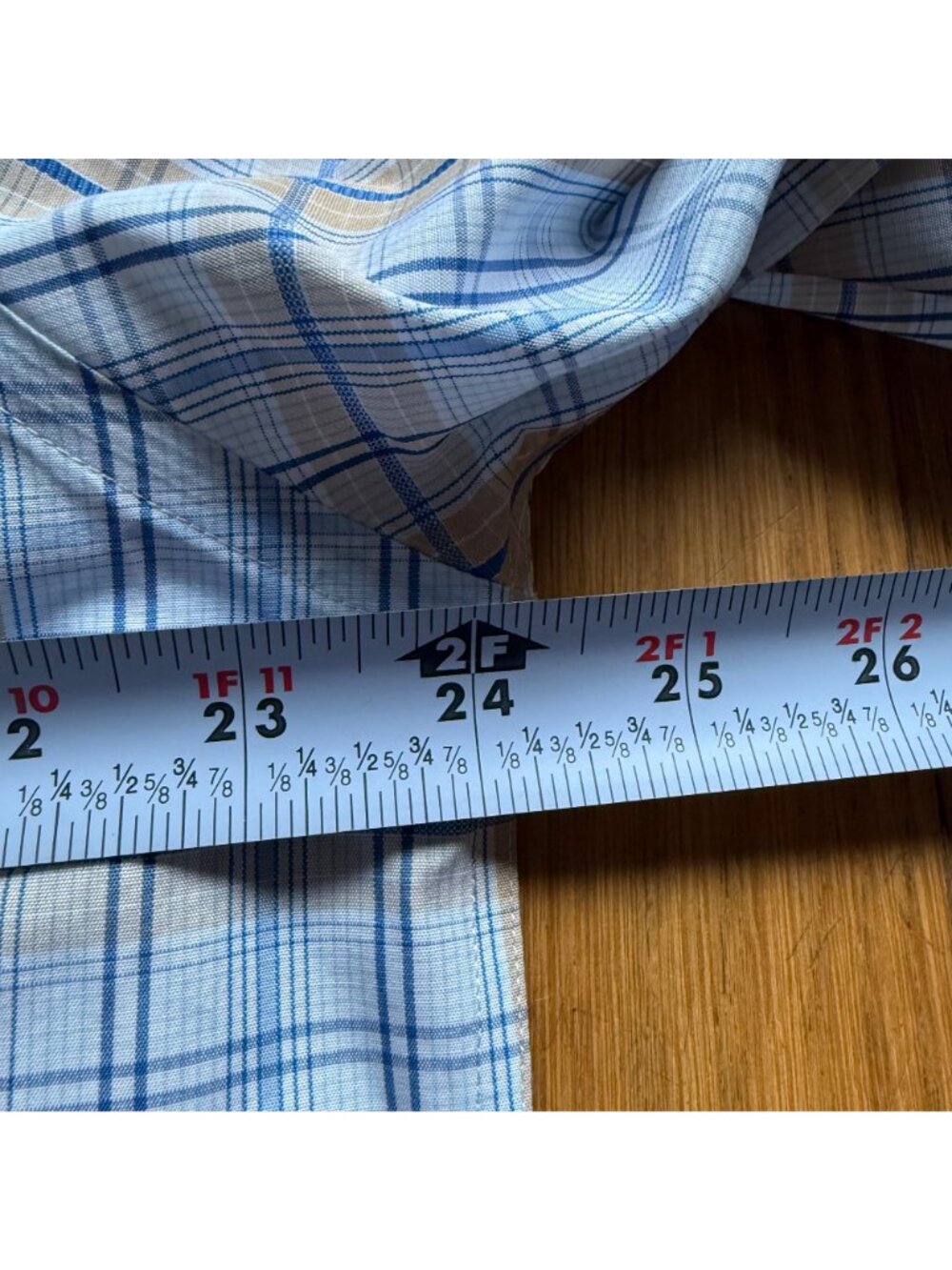 Nordstrom Size L Blue & Tan Plaid Wrinkle-Free Cotton Blend Button-Down Shirt - Picture 7 of 13